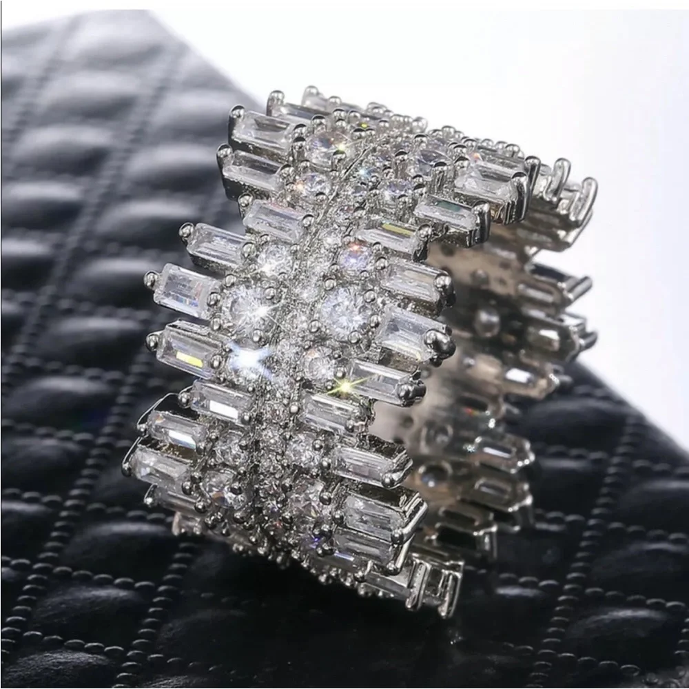 NEW Luxury Micro Paved Round Square Diamond Ring - Picture 6 of 7